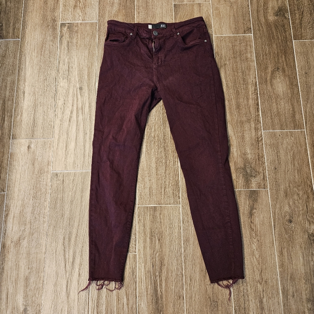 Kut from the Kloth Burgundy Raw Hem Skinny Jeans Size 8